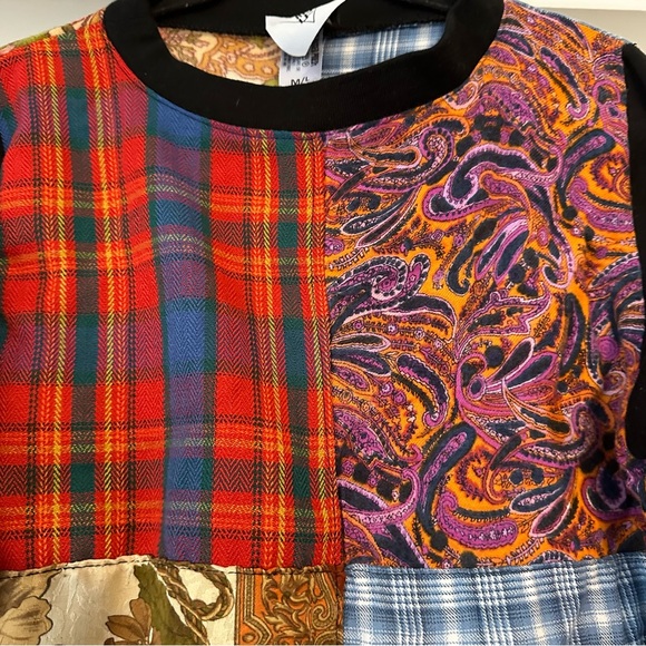 RP4LF Ragged Priest Sweater Womens M L Black Quilted Colorblock Crew Neck - Picture 3 of 9